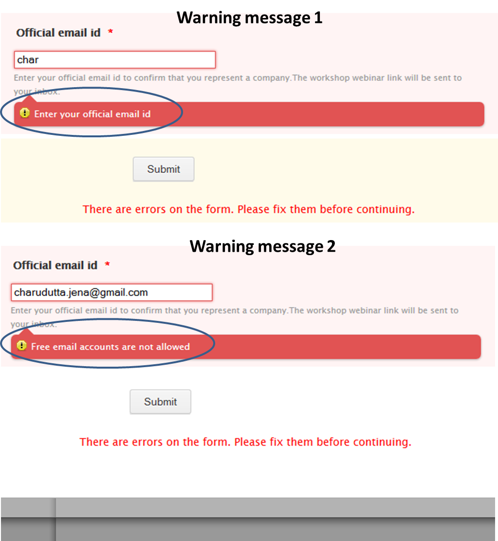 Can I edit the warning message 'Free email accounts are not allowed'